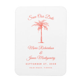 モダンなコーラルヤシのビーチウェディングSave the Date マグネット