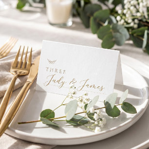 モダンなゴールドとホワイトの結婚式テーブル プレイスカード