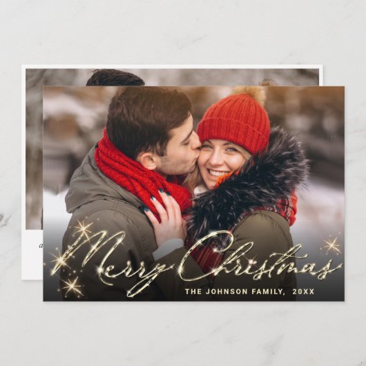 モダンなゴールドのクリスマスグリーティング2点セット フォト シーズンカード (正面/裏面)