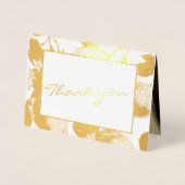 モダンなゴールドのレモンと葉の結婚式写真 箔カード (正面)