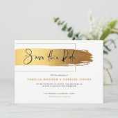 モダンなゴールドの筆跡がおしゃれな黒のタイポグラフィ 招待状 (スタンド正面)