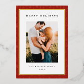 モダンなゴールドの箔と赤い枠の家族写真 箔シーズンカード (正面)