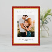 モダンなゴールドの箔と赤い枠の家族写真 箔シーズンカード (立ち正面)