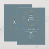 モダンなゴールドの花冠 Save the Date 案内ポストカード (正面/裏面)