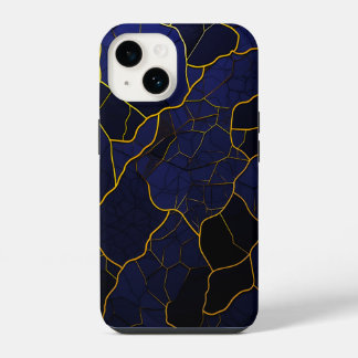 モダンなゴールドネイビーの高級テクスチャーデザイン iPhone 14ケース