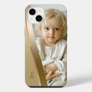 モダンなゴールドバンドの写真+モノグラム iPhone 14 PLUSケース
