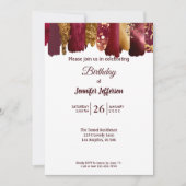 モダンなゴールドバーガンディの誕生日招待状 招待状 (正面)