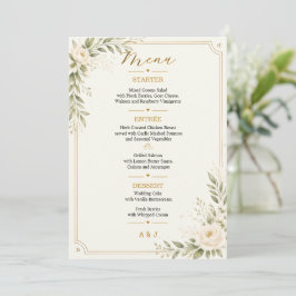 モダンなゴールドフラワーの結婚式メニューカード メニュー
