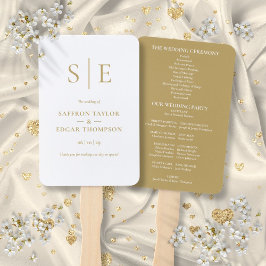 モダンなゴールドモノグラム ウェディングプログラム ハンドファン