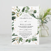 モダンなゴールドユーカリの植物グリーンウェディング 招待状 (スタンド正面)