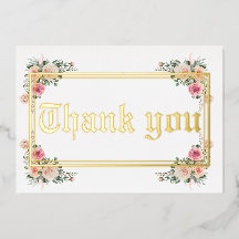 モダンなゴールド箔の結婚式のお礼カード