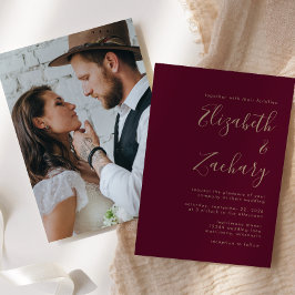 モダンなゴールド+バーガンディーの結婚式 招待状