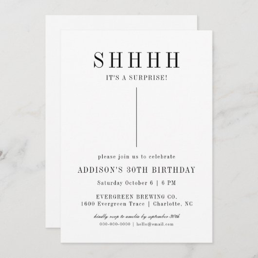 モダンなサプライズパーティーの招待状 招待状 (正面/裏面)