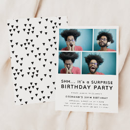 モダンなサプライズ誕生日パーティー 4枚の写真入り 招待状