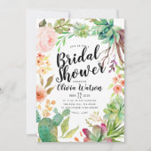 モダンなサボテンの水気が多い花のブライダルシャワー 招待状 (正面)