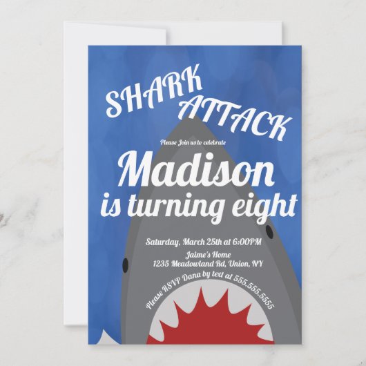 モダンなサメをテーマにした誕生日パーティーの招待状 招待状 (正面)