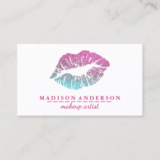 モダンなサロンのピンクの唇のメーキャップアーティスト 名刺 (正面)