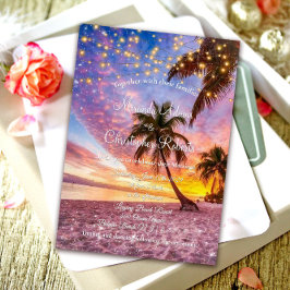 モダンなサンセットビーチと星の夏の結婚式 招待状