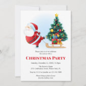 モダンなサンタクリスマスツリーホリデーパーティー 招待状 (正面)