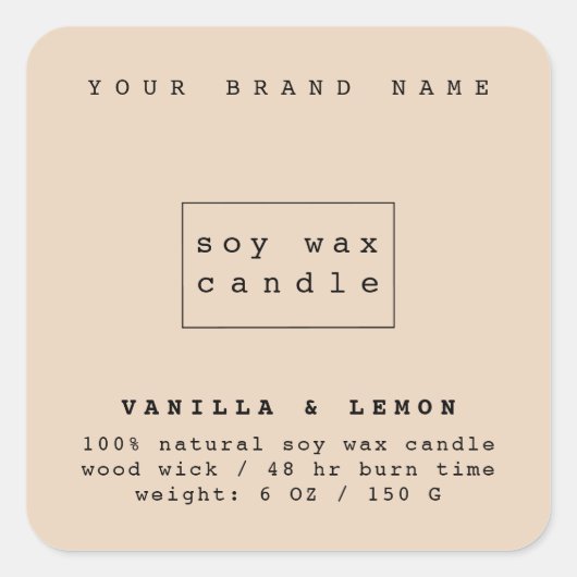 モダンなサンドタン化粧品のパッケージキャンドル スクエアシール (正面)