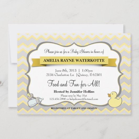 モダンなシェブロンのベビー動物のベビーシャワーの招待状 招待状 (正面)