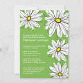 モダンなシェブロンパターンとデイジーのベビーガールシャワー 招待状 (正面)