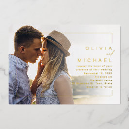 モダンなシックなフレームのミニマリスト写真の結婚式 箔招待状