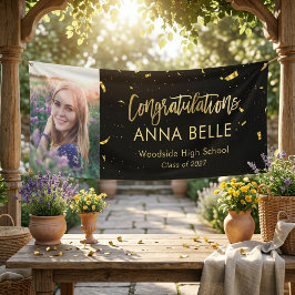 モダンなシックスクリプト 高級感のあるゴールドの卒業写真 横断幕
