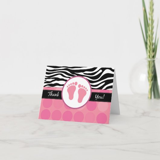 モダンなシマウマのプリントによって折られるベビーシャワーのサンキューカード サンキューカード (正面)