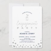 モダンなシルバーとネイビーの婚約パーティー招待状 招待状 (正面)