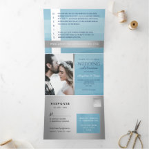 モダンなシルバーとブルーのタイポグラフィー フォト ウェディング