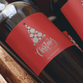 モダンなシルバーのクリスマスツリー（赤背景） ワインラベル