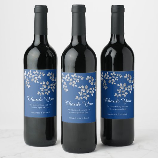 モダンなシルバーの花柄 ワインボトルラベル ワインラベル (ボトル)