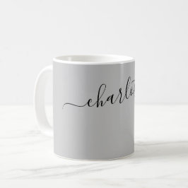 モダンなシルバーカラーのお名前のオーダーメイド コーヒーマグカップ