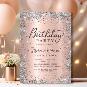 モダンなシルバーグリッターとローズゴールドの21歳の誕生日 招待状