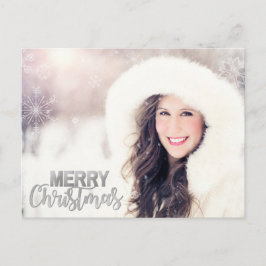 モダンなシルバーグリッターのクリスマスホリデー写真 ポストカード