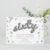 モダンなシルバーバルーン グリッター 60歳の誕生日 招待状 (スタンド正面)