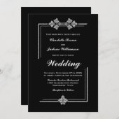 モダンなシルバーフレーム ブラックウェディング 招待状 (正面/裏面)