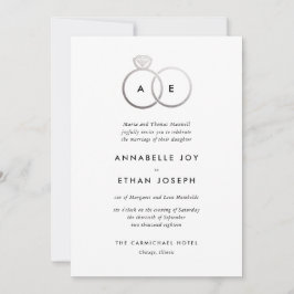 モダンなシルバーリングモノグラム結婚式招待状 招待状