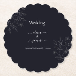 モダンなシンプルなモノクロ ミニマリスト フローラル ヴァイン ペーパーコースター