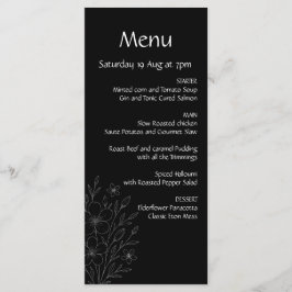 モダンなシンプルなモノクロ ミニマリスト フローラル ヴィネット メニュー