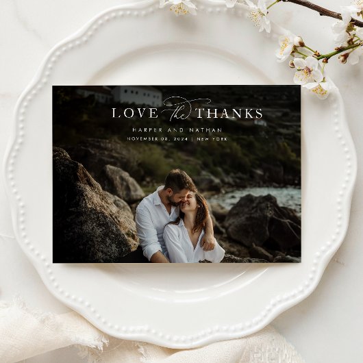 モダンなシンプルな筆記体 結婚式の写真 サンキューカード