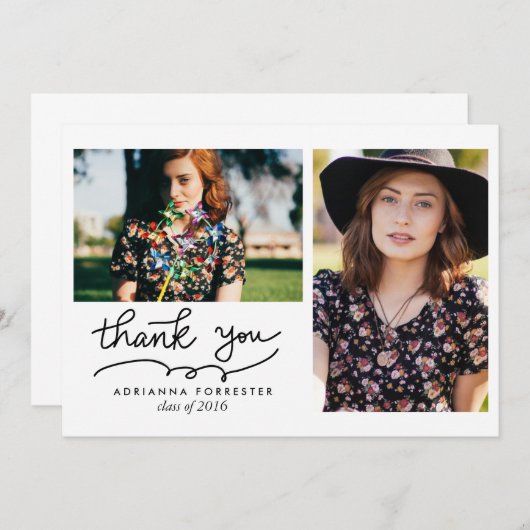 モダンなシンプルの卒業生は2つの写真感謝していしています サンキューカード (正面/裏面)