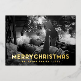 モダンなシンプルタイポグラフィーのクリスマスカード 箔シーズンカード