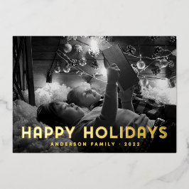 モダンなシンプルタイポグラフィーのホリデーカード 箔シーズンカード