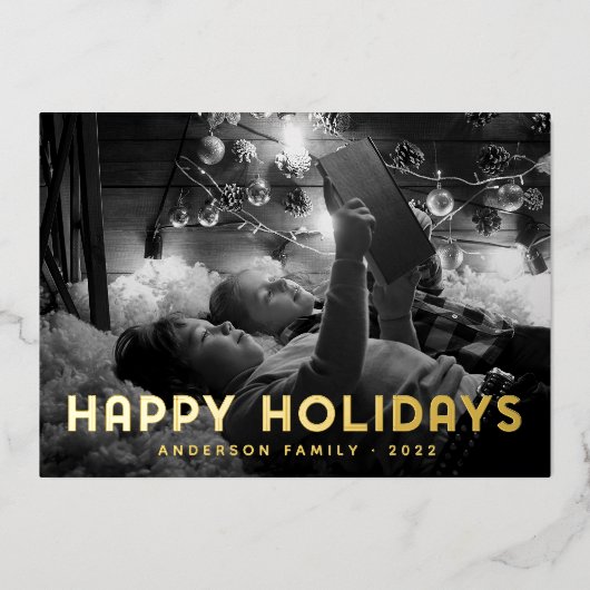 モダンなシンプルタイポグラフィーのホリデーカード 箔シーズンカード (正面)