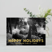 モダンなシンプルタイポグラフィーのホリデーカード 箔シーズンカード (立ち正面)