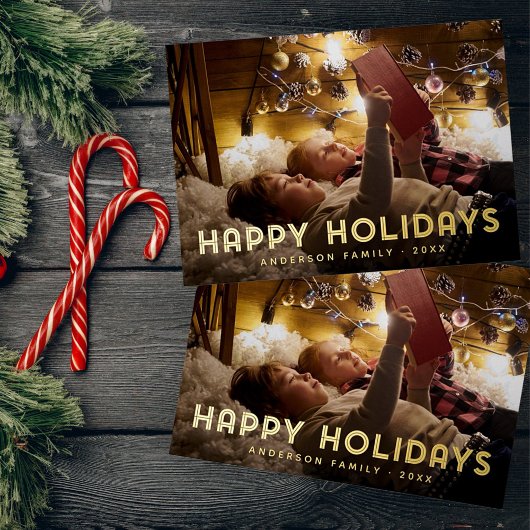 モダンなシンプルタイポグラフィーのホリデーカード 箔シーズンカード