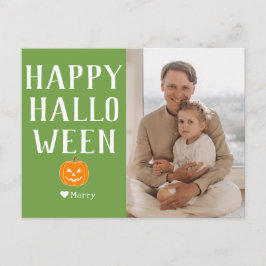 モダンなシンプルデザイン ハッピーハロウィン 家族 写真 名前入り シーズンポストカード