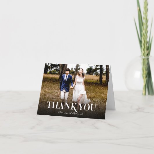 モダンなシンプルフォントの結婚式の御礼写真 サンキューカード (正面)